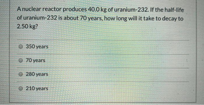 Uranium-232 has a half life of 68.8 years