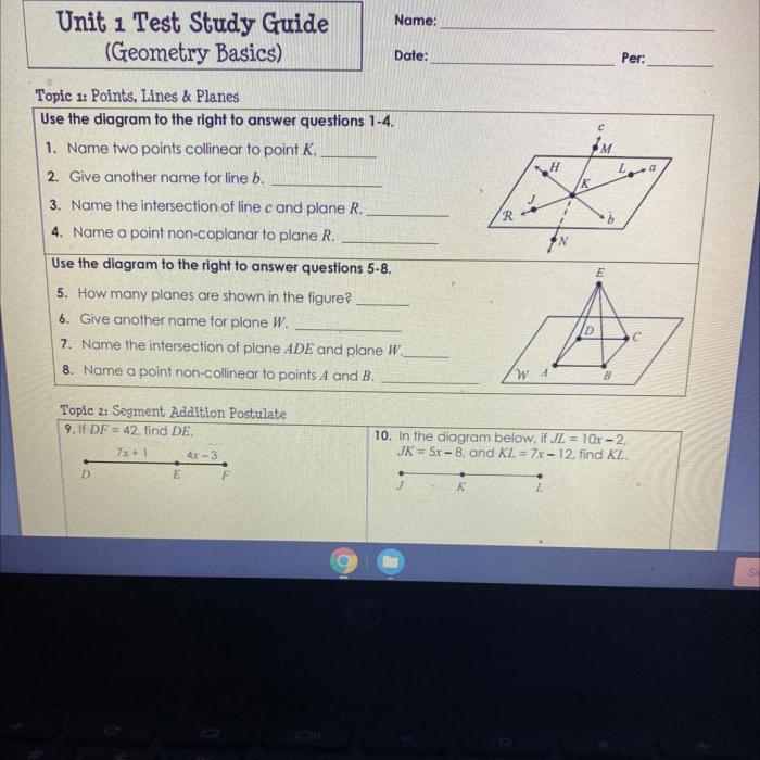 Unit 1 tools of geometry answers