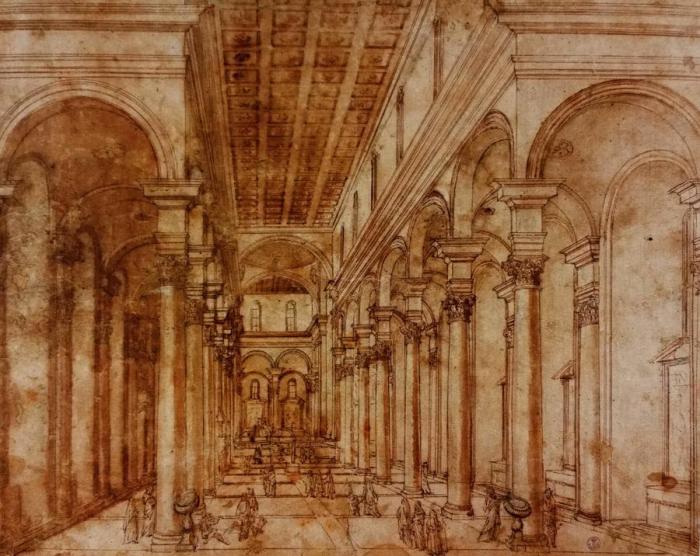 Perspective drawing for church of santo spirito in florence